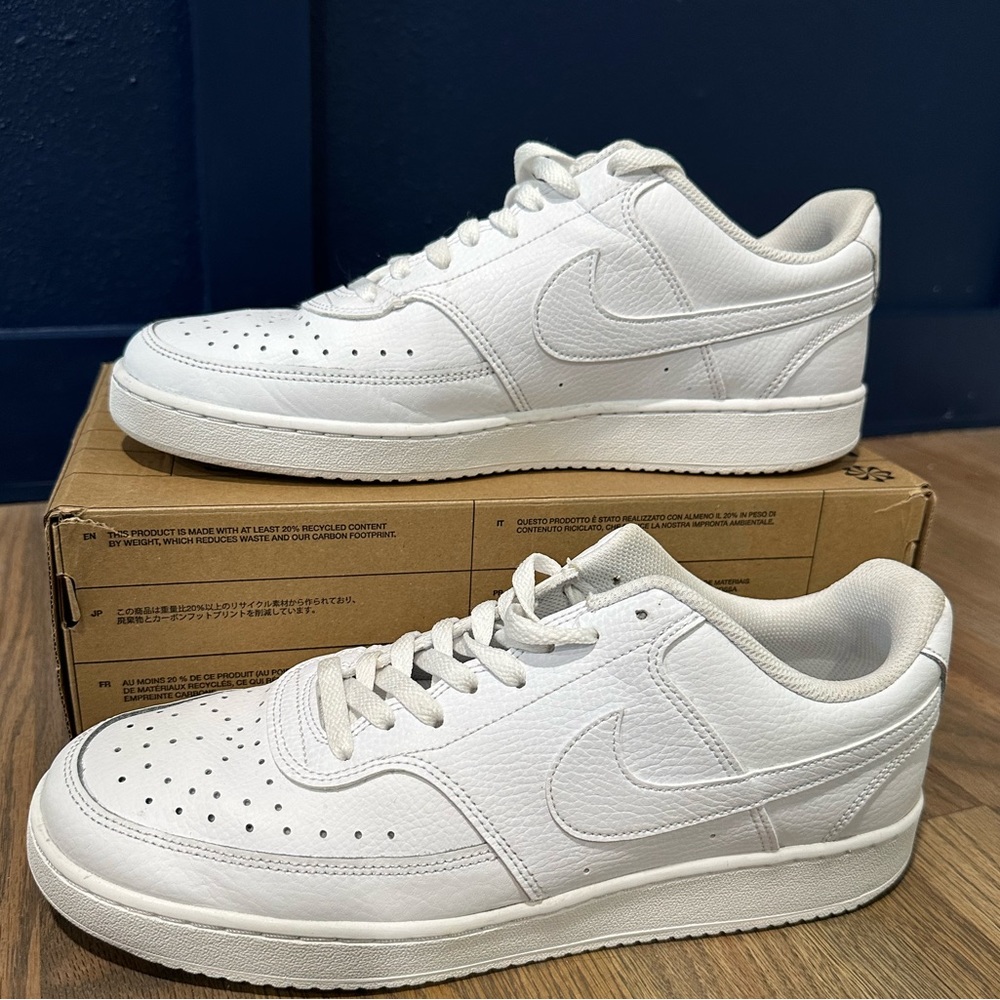 VERY gently used men's Nike Court Vision Low Casual Sneakers, white, size 10.5